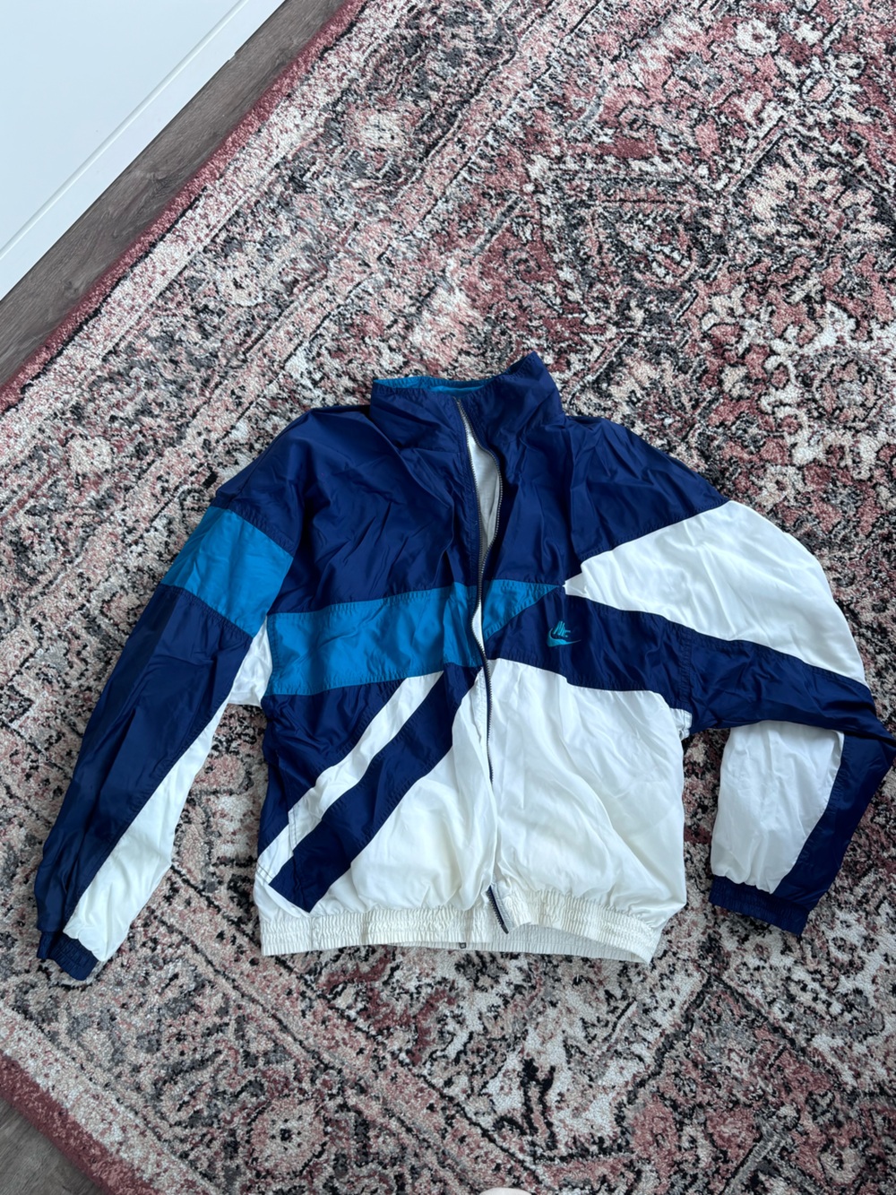 Men's Navy and White Colorblock Windbreaker Jacket